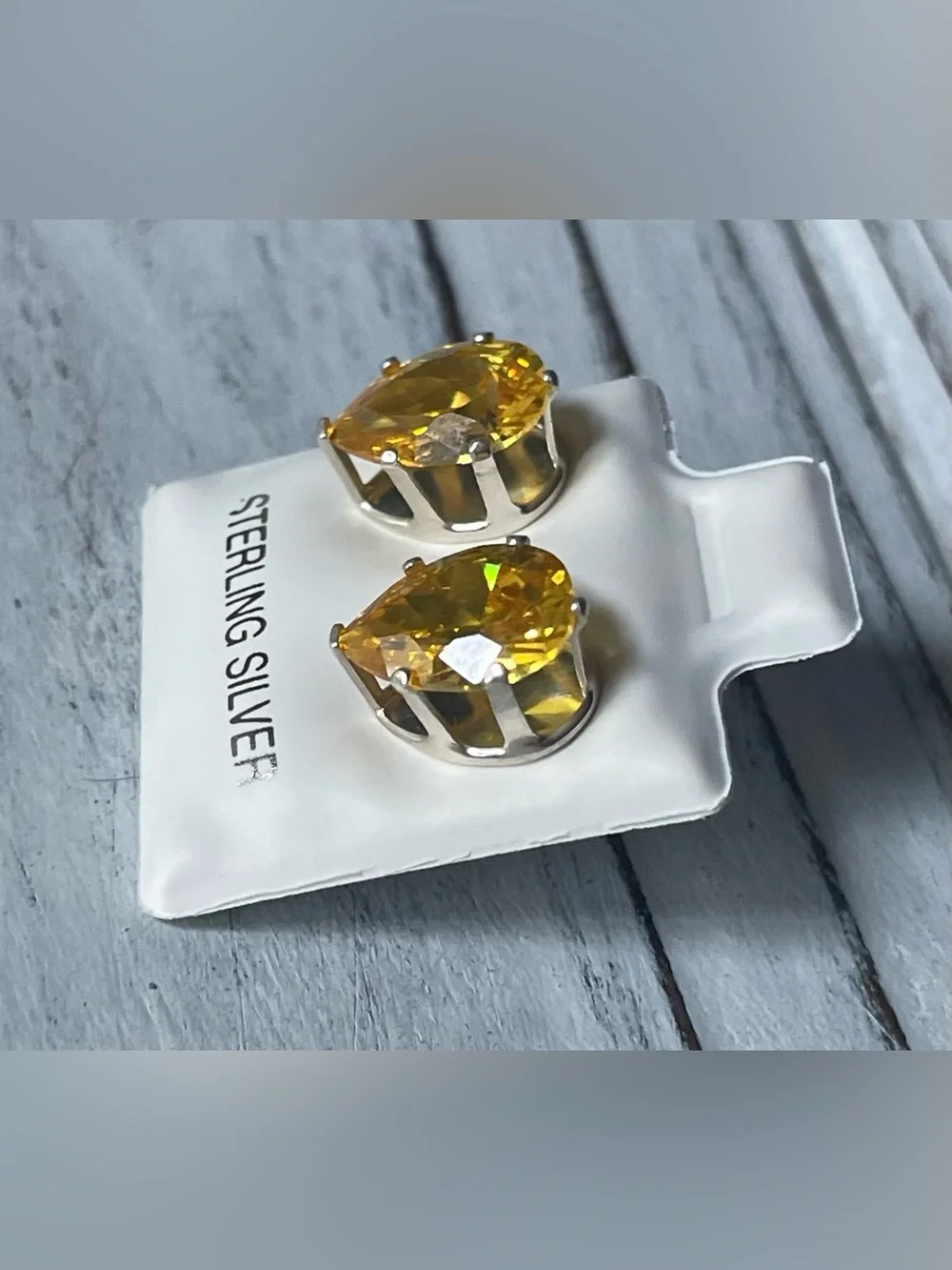 Sterling Silver CZ Citrine Pear Shaped Stud Earrings